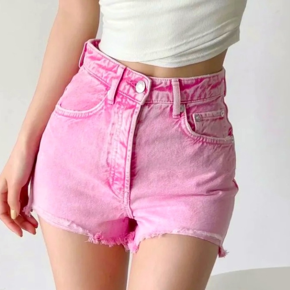 Zara Pink Distressed Jean Shorts